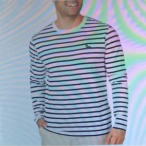 Denim & Flower Ricky Singh men’s striped embroidered duck cotton shirt, size XL